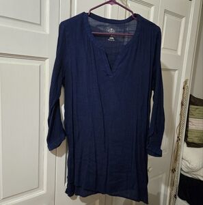 St John's Bay Women's Top Size XL Navy Blue 3/4 Sleeves V Neck Blouse